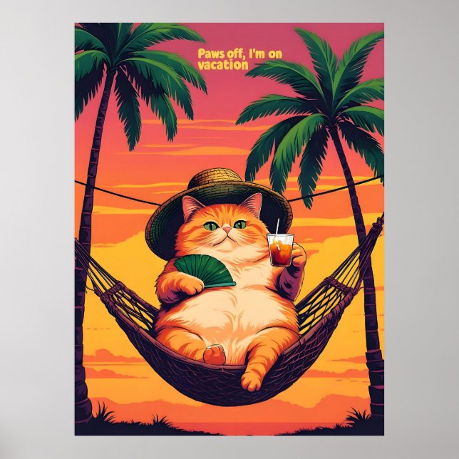Poster Drôle Rétro Vacances de chats d'été (Devant)