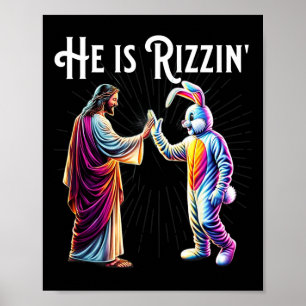 Poster Drôle Rizz Il Est Rizzin Jésus High Five Lapin de 