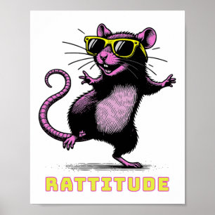 Poster Drôle rose Rat Mème Rattitude rose Rat Sungles Dan