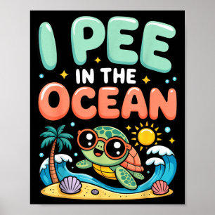 Poster Drôle sarcasique plage kawaii tortue enfants font