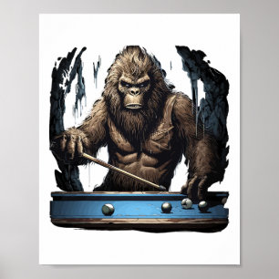 Poster Drôle Sasquatch Bigfoot Jouer Billiards