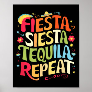 Poster Drôle Sayes Fiesta Siesta Répéter Cinco De Mayo