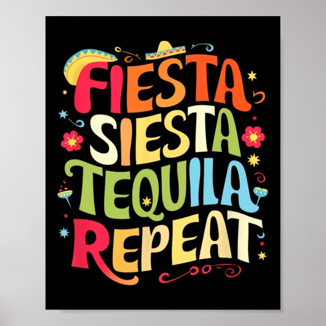 Poster Drôle Sayes Fiesta Siesta Répéter Cinco De Mayo (Devant)