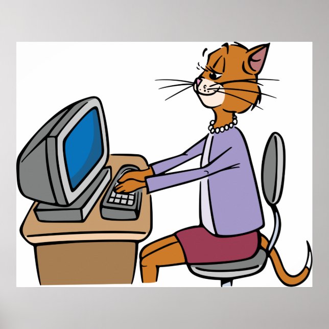 Poster Drôle Secrétaire Cat Cartoon Office Humour (Devant)