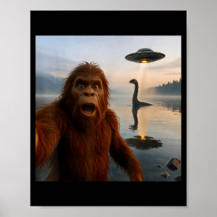 Poster Drôle Selfie de Bigfoot Avec le Monstre du Loch Ne