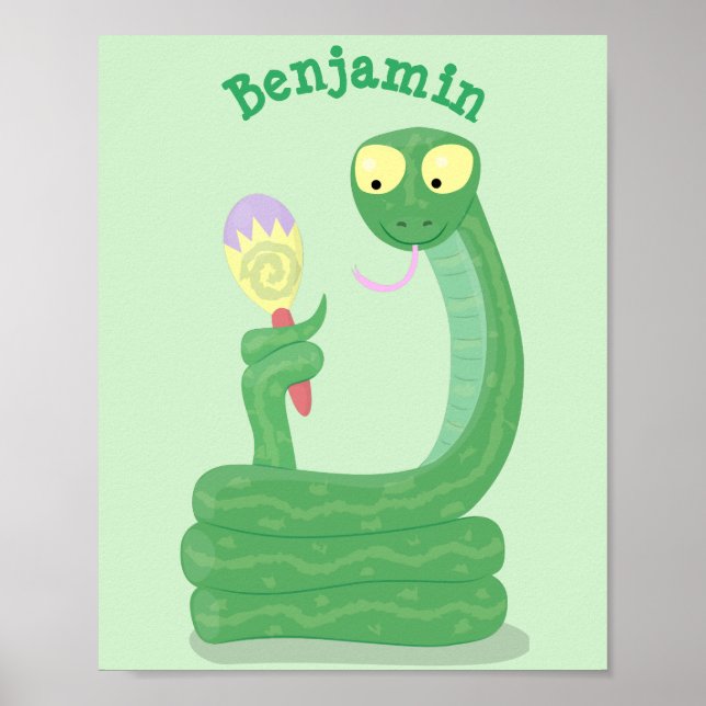 Poster Drôle serpent vert avec caricature maraca (Devant)