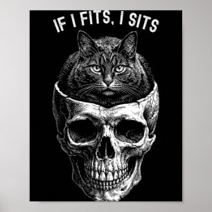 Poster Drôle Si Ça Rentre Je M'Assieds Crâne De Chat Noir