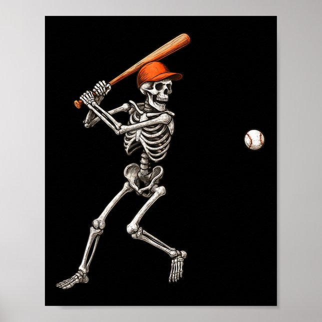 Poster Drôle Skeleton Battant Joueur De Baseball Hommes G (Devant)
