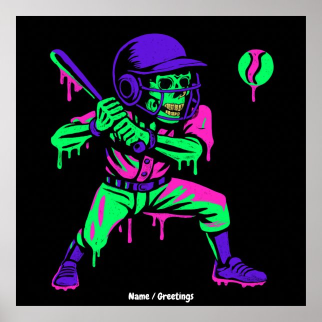 Poster Drôle Skeleton Batting Glace Cream Driving Basebal (Devant)