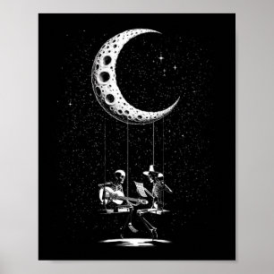 Poster Drôle Skeleton Couple Moon Jouer Guitare Hallowee