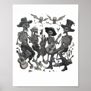Poster Drôle Skeleton Skull Dancing Singer Rock Music Ba