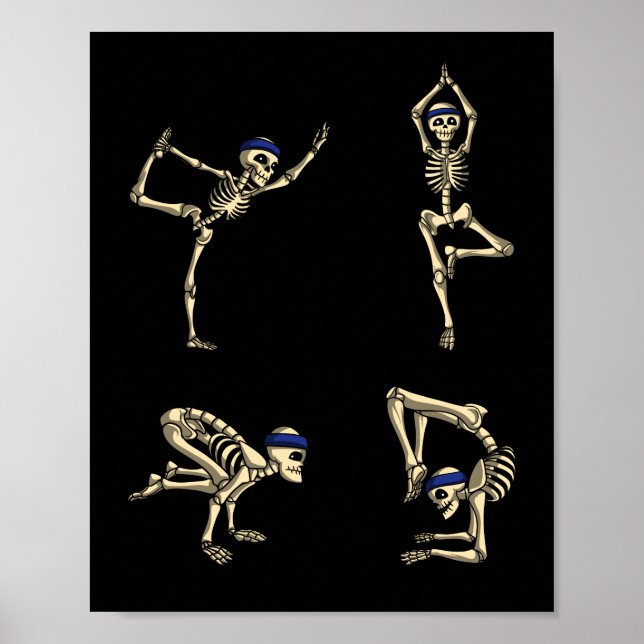 Poster Drôle Skeleton Yoga Entraînement Poses Halloween (Devant)