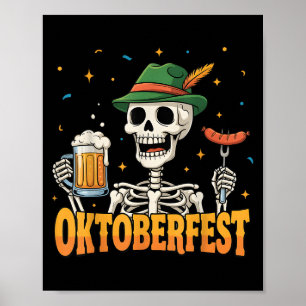Poster Drôle Squelette Boire Allemand Bière Hommes Femmes