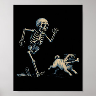 Poster Drôle Squelette Chasse Carlin Halloween Chien Mama