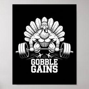 Poster Drôle Thanksgiving Turkey Gains Gym entraînement