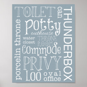 Poster Drôle Toilette Salle de bain Dusty Blue Gris Signa