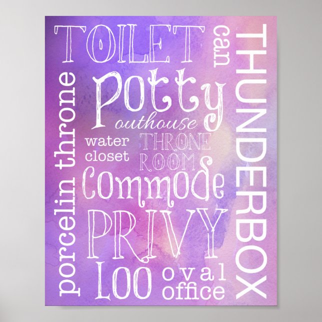 Poster Drôle Toilette violet rose Aquarelle Panneau de la (Devant)