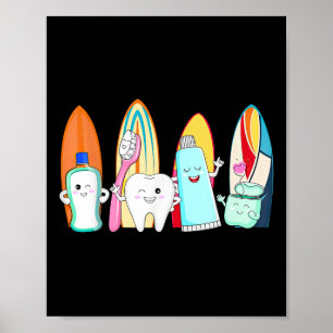 Poster Drôle Tooth Surf Surf Plage Summer Dental Hyg
