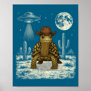Poster Drôle Tortue Boîte Orientale Cowboy Occidental Ufo
