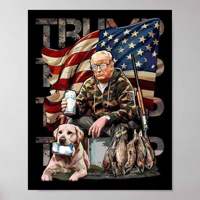 Poster Drôle Trump 45 47 Chasse Beer Ducks Us Drapeau Cam (Devant)