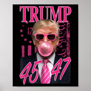 Poster Drôle Trump Bubble Gum 1776 Drapeau rose