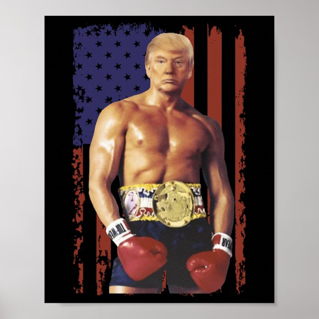 Poster Drôle Trump Rocky Boxer Meme Boxer Us Flag Patrio (Devant)
