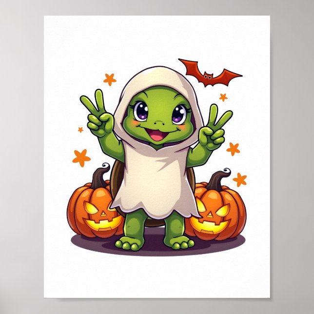 Poster Drôle Turtle Ghost Citrouille Boo Halloween Kids M (Devant)