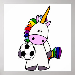 Poster Drôle Unicorne Jouer Caricature de football