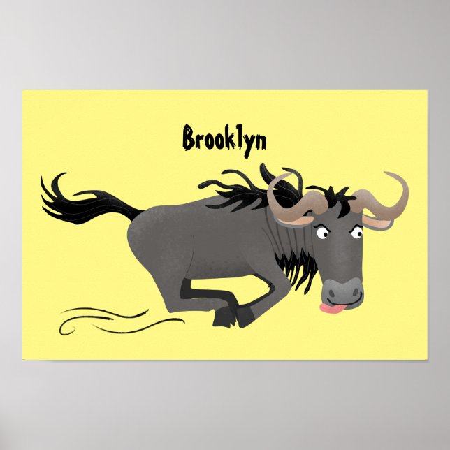 Poster Drôle wildebeest tourner dessin animé illustration (Devant)