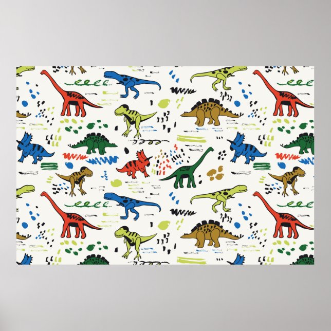 Poster drôles de dinosaures motif couleur graphique (Devant)
