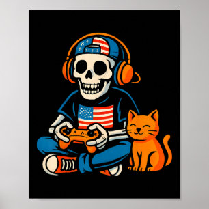 Poster Drôles de jeux vidéo de dessin animé de squelette