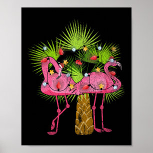 Poster Drôles de lumières de Noël flamants rose été de No