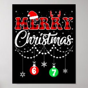 Poster Drôles Six Sept Joyeux Noël Pyjama Carreaux Rouges