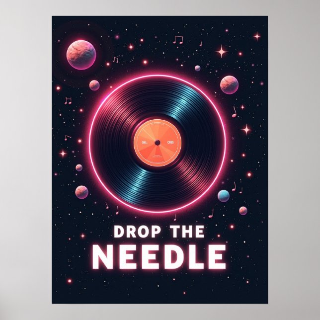 Poster Drop the Needle – Retro Vinyl in Space (Devant)