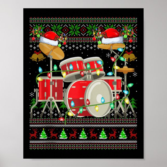 Poster Drum Ugly Christmas Sweater Musical Drum Player Dr (Devant)