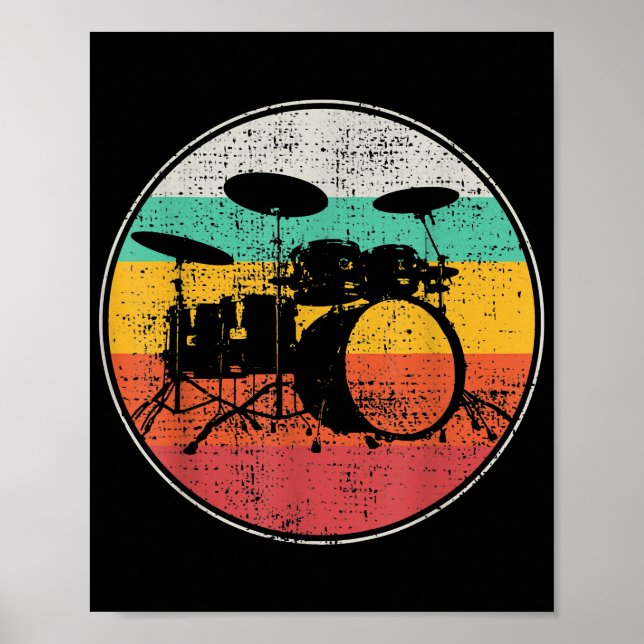 Poster Drummer Band Drumset Retro Vintage (Devant)