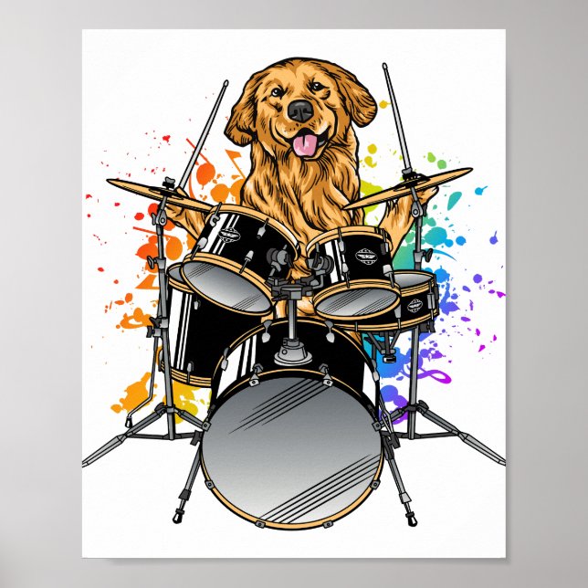 Poster Drummer de chien Jouer des tambours (Devant)