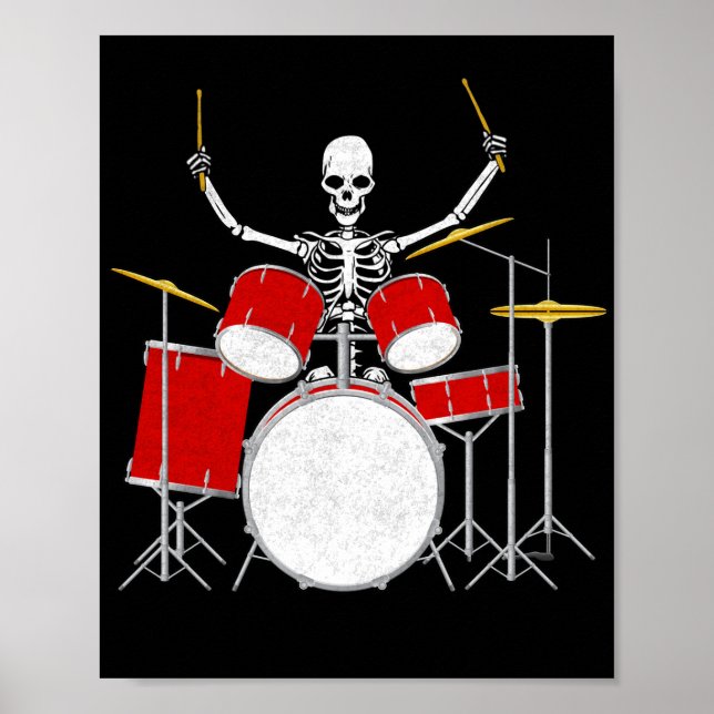 Poster Drummer Skeletton Drummer Musician Drumsticks (Devant)