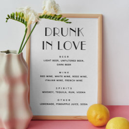 Poster Drunk in love. Boissons minimalistes mariages mode
