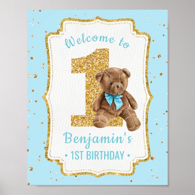 Poster du 1er anniversaire de l'Ours en Teddy Bleu (Devant)