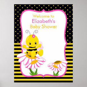 Poster du Baby shower de la fille de l'abeille dou