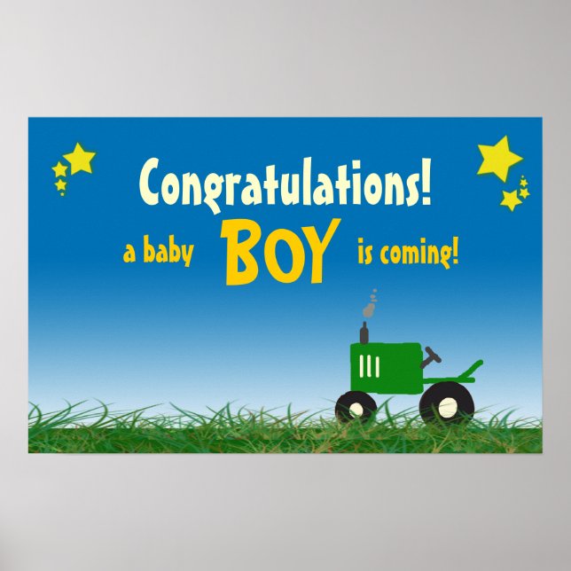 Poster du Baby shower de tracteur vert : Garçon (Devant)