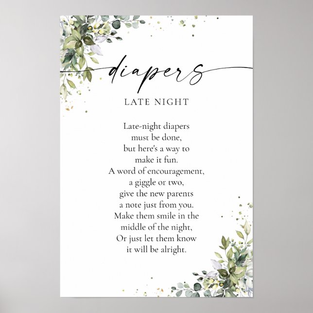 Poster du Baby shower de verdure fleurie Eucalyptu (Devant)