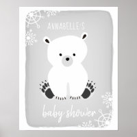 Poster du Baby shower gris neutre hiver de l'ours