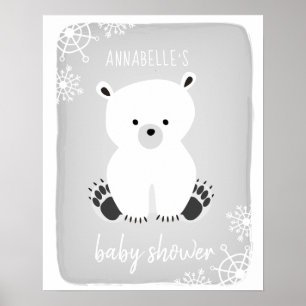 Poster du Baby shower gris neutre hiver de l'ours 