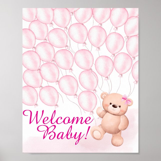 Poster du Baby shower rose Beary (Devant)