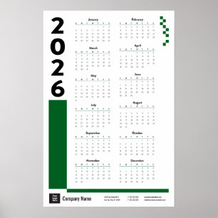Poster du calendrier du mur d'entreprise Green 202