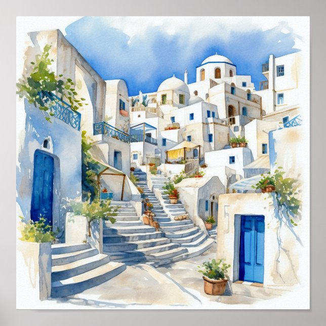 Poster du Carré de peinture aquarelle Santorini Gr (Devant)