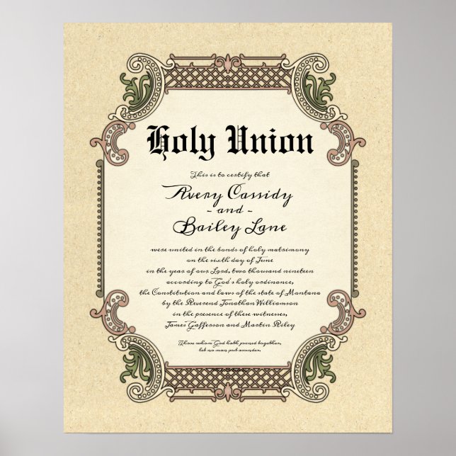 Poster du certificat Mariage de Saint Union Trelli (Devant)