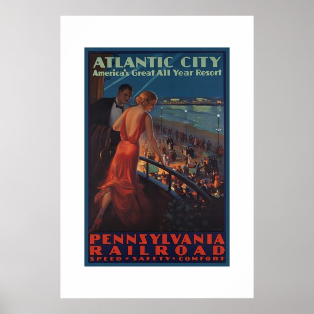 Poster du chemin de fer vintage Atlantic City Penn (Devant)